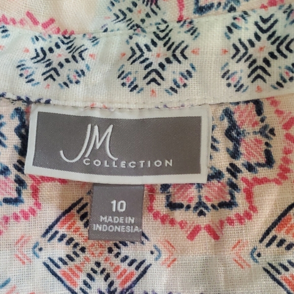 JM Collection 100% Linen Pink and Blue 3/4 Sleeve Button Down Shirt Size 10 - Picture 9 of 12